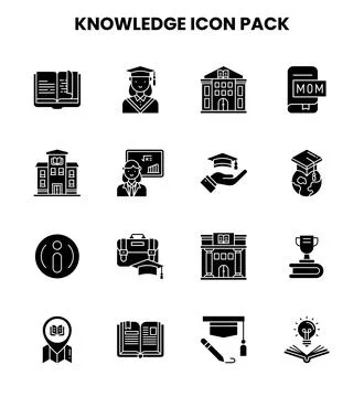 Knowledge Glyph Set Icons Pack Illustrazione stock