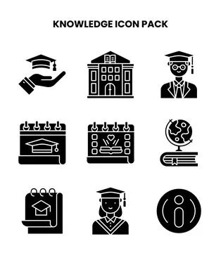 Knowledge Glyph Set Icons Pack Stock Illustration