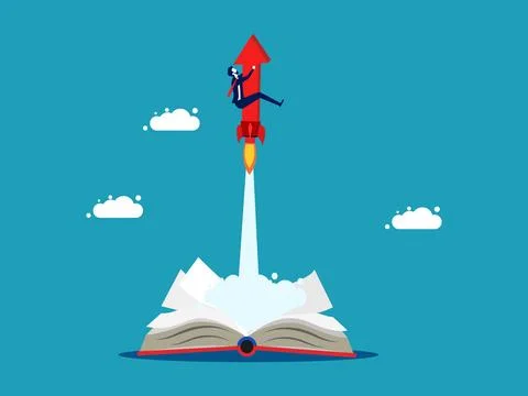 Knowledge growth. Arrow rockets flew out of the book. vector Illustrazione stock