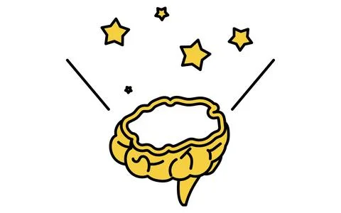 Knowledge growth concept illustration with brain and sparkling stars symbol.. Stock Illustration