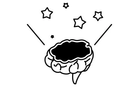 Knowledge growth concept illustration with brain and sparkling stars symbol.. Stock Illustration