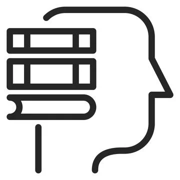 Knowledge icon. Human head with book stack inside Illustrazione stock