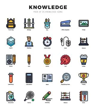 Knowledge Icon Pack 25 Vector Symbols for Web Design. Stock Illustration