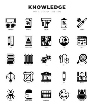 Knowledge Icon Pack 25 Vector Symbols for Web Design. Illustrazione stock