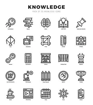 Knowledge Icon Pack 25 Vector Symbols for Web Design. Stock Illustration