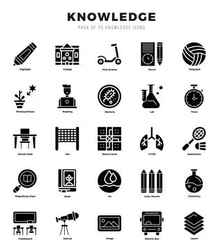 Knowledge Icon Pack 25 Vector Symbols for Web Design. Ilustración de archivo
