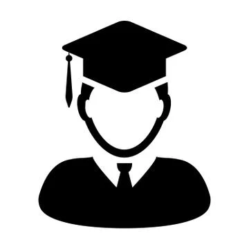 Knowledge icon vector male student person profile avatar with mortar board hat Illustrazione stock