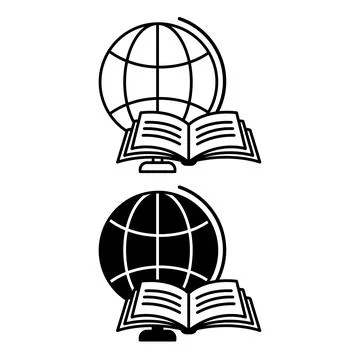 Knowledge Icons. Black and White Vector Illustrations. Globe and Open Book... Stock Illustration