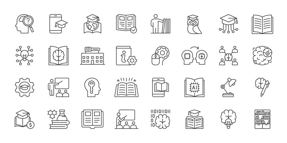 Knowledge icons in line design. Knowledge, education, learning, wisdom Stock Illustration