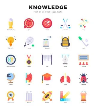 Knowledge icons Pack. Flat icons set. Knowledge collection set. 스톡 일러스트