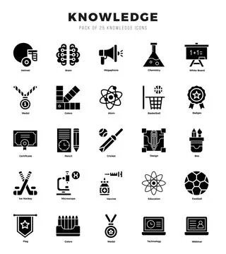 Knowledge icons set. Collection of simple Glyph web icons. Stock Illustration