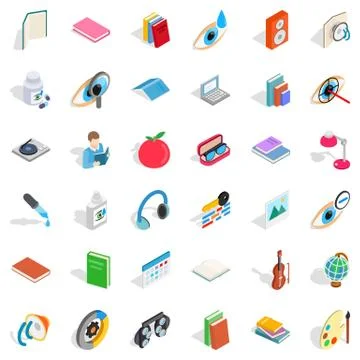 Knowledge icons set, isometric style 스톡 일러스트