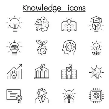 Knowledge icons set in thin line style Illustrazione stock