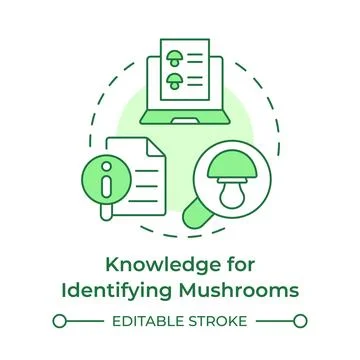 Knowledge for identifying mushrooms soft green concept icon Stock Illustration