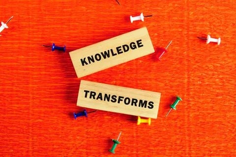 Knowledge learning innovation concept. KNOWLEDGE TRANSFORMS words assembled from Stock Photos