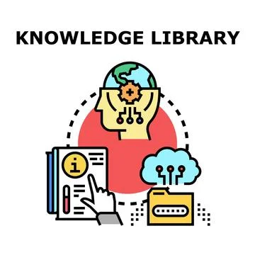 Knowledge library digital information access and learning concept Illustrazione stock