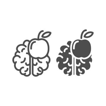 Knowledge line and glyph icon. Brain and apple vector illustration isolated on Stock Illustration