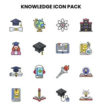 Knowledge Lineal Color Set Icons Pack Stock Illustration