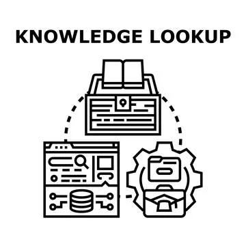 Knowledge lookup concept with information access process Stock Illustration