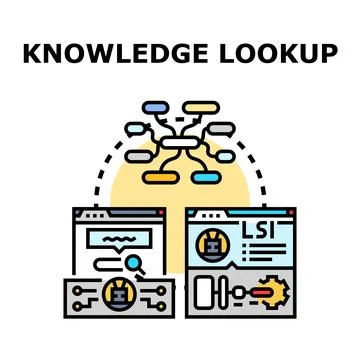 Knowledge lookup concept searching information online Illustrazione stock