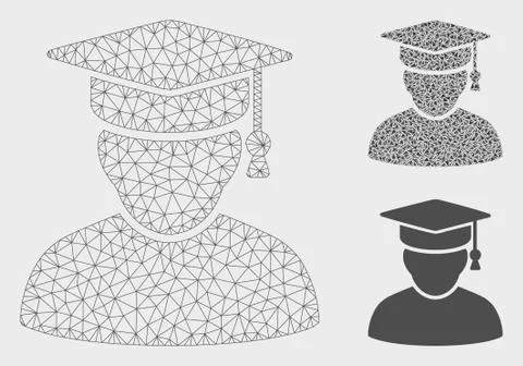 Knowledge Man Vector Mesh Carcass Model and Triangle Mosaic Icon Stock Illustration