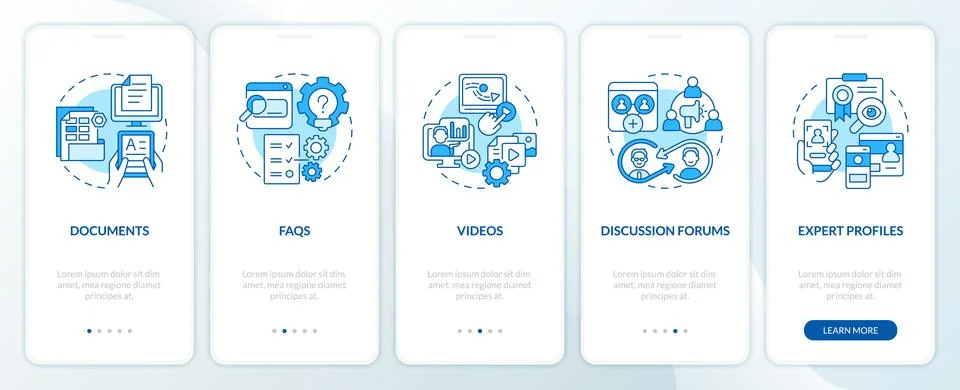 Knowledge management with blue line icons concept Stock Illustration