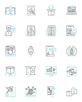 Knowledge management linear icons set. Collaboration, Innovation, Training Illustrazione stock