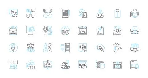 Knowledge management linear icons set. Retrieval, Collaboration, Sharing イラスト素材