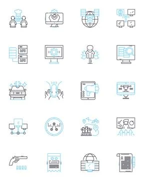 Knowledge management linear icons set. Retrieval, Collaboration, Sharing イラスト素材
