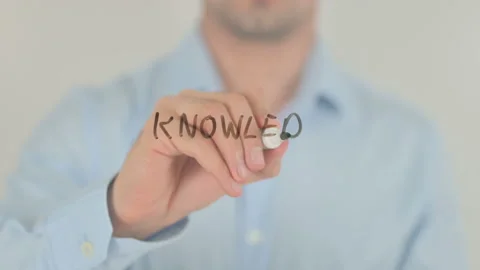 Knowledge Management, Man Writing on Transparent Screen Stock Footage 157512038