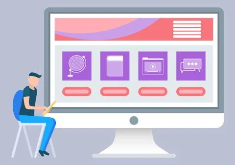 Knowledge Online, Electronic Education, Pc Vector Stock Illustration