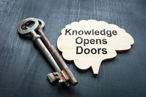 Knowledge opens doors concept with vintage keys. Education and opportunity. Foto stock