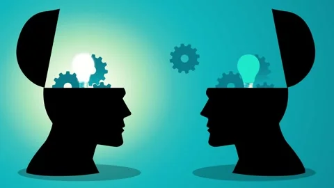 Knowledge or ideas sharing between two people head 库存影片 276412618