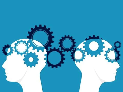 Knowledge or ideas sharing between two people. brainstorming concept Stock Illustration