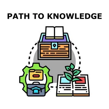 Knowledge path concept discovering education and information process Stock Illustration