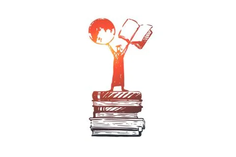 Knowledge, power, books, student, learning concept. Hand drawn isolated vecto Stock Illustration