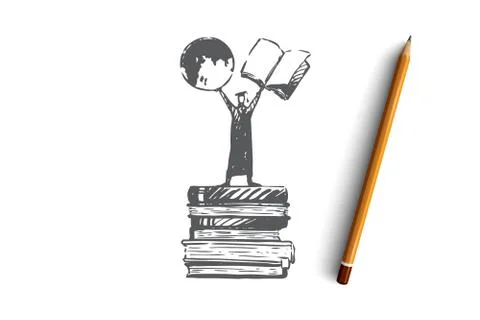 Knowledge, power, books, student, learning concept. Hand drawn isolated vecto Stock Illustration