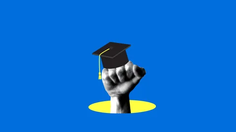 Knowledge is power concept. Animation of a hand throwing an academic cap Stock Footage 331425302