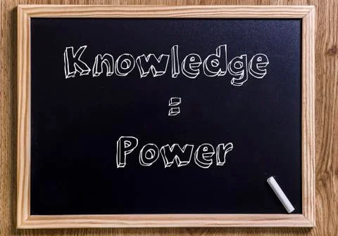 Knowledge = Power - New chalkboard with 3D outlined text Stock Photos