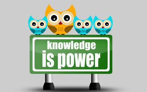Knowledge is power road sign with cute owls Stock-Illustration