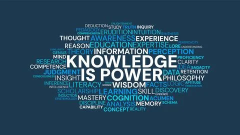 Knowledge is Power Typography Concept Word Cloud Illustration on Dark Backg.. Stockillustratie
