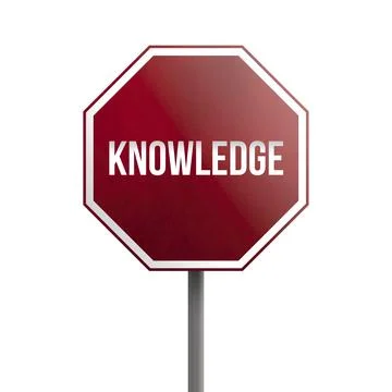 Knowledge, red sign isolated on white background Illustrazione stock