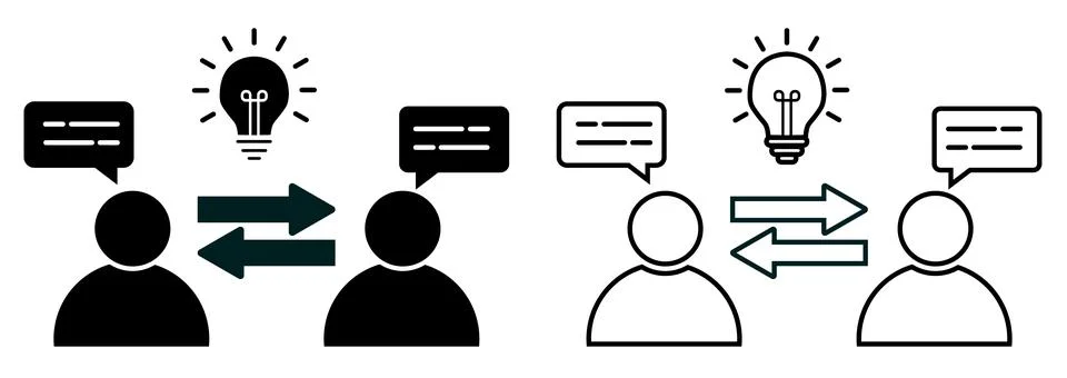 Knowledge Sharing Outline. Knowledge Exchange sign. Knowledge Transfer symbol Stock Illustration