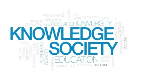 Knowledge society animated word cloud, text design animation. Kinetic Stock Footage 75047189
