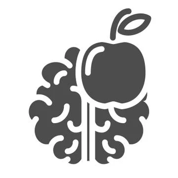 Knowledge solid icon. Brain and apple vector illustration isolated on white Stock Illustration