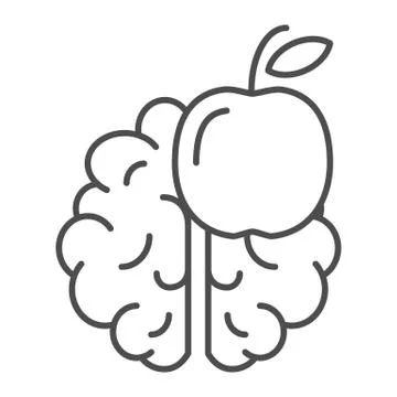 Knowledge thin line icon. Brain and apple vector illustration isolated on white Stock Illustration