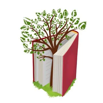 Knowledge tree with letters from open book Stockillustratie