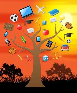 Knowledge Tree Shows Education Wisdom 3d Illustration Stock Illustration