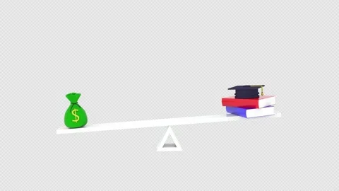 Knowledge value balance scale books and money bag 3d animation with alpha c.. Stock Footage 303570925