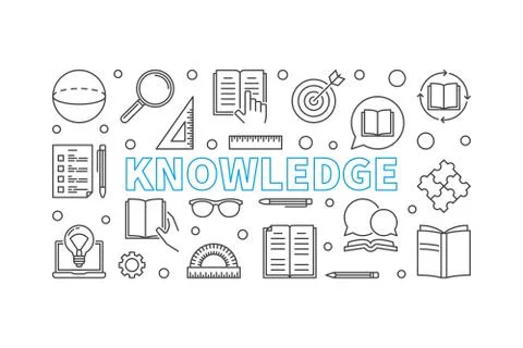 Knowledge vector horizontal banner in outline style Stock Illustration